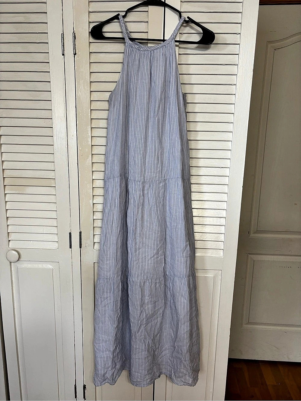 Japna Striped Cotton Maxi Dress in Blue & White Size XS